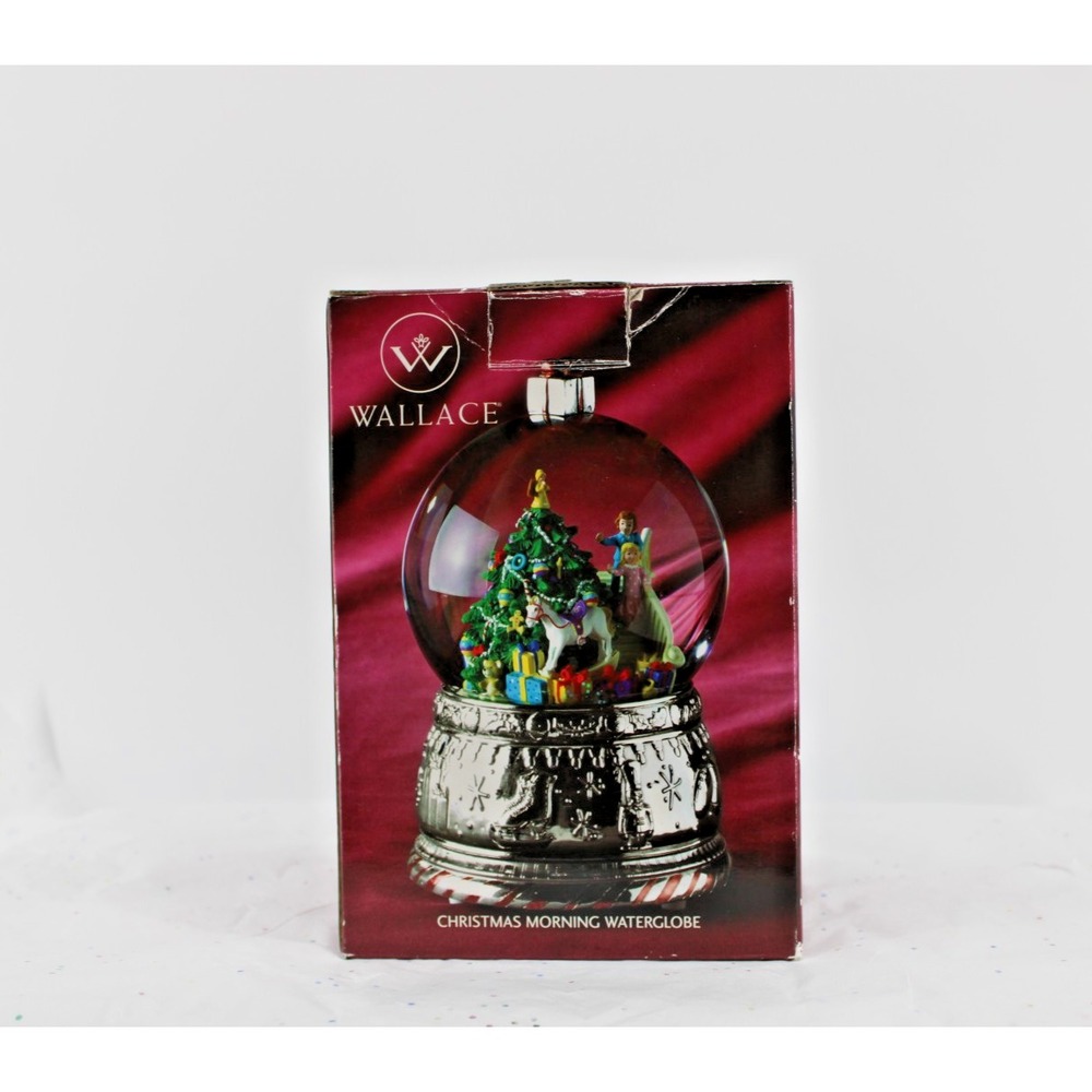 Wallace Christmas Morning Snow Waterglobe "We Wish You a Merry Christmas" Silver